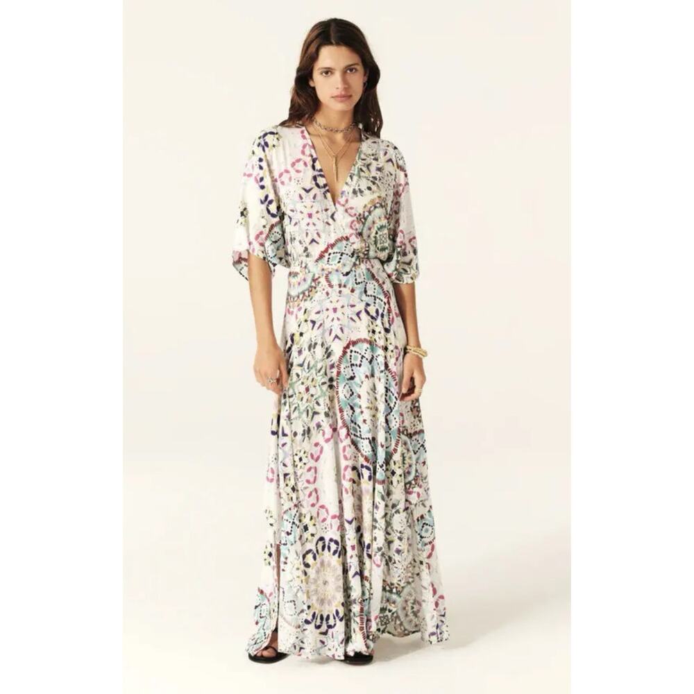 Ba&sh Licia Multicolor Medallion Print Kimono Sleeve Maxi Dress 1 S